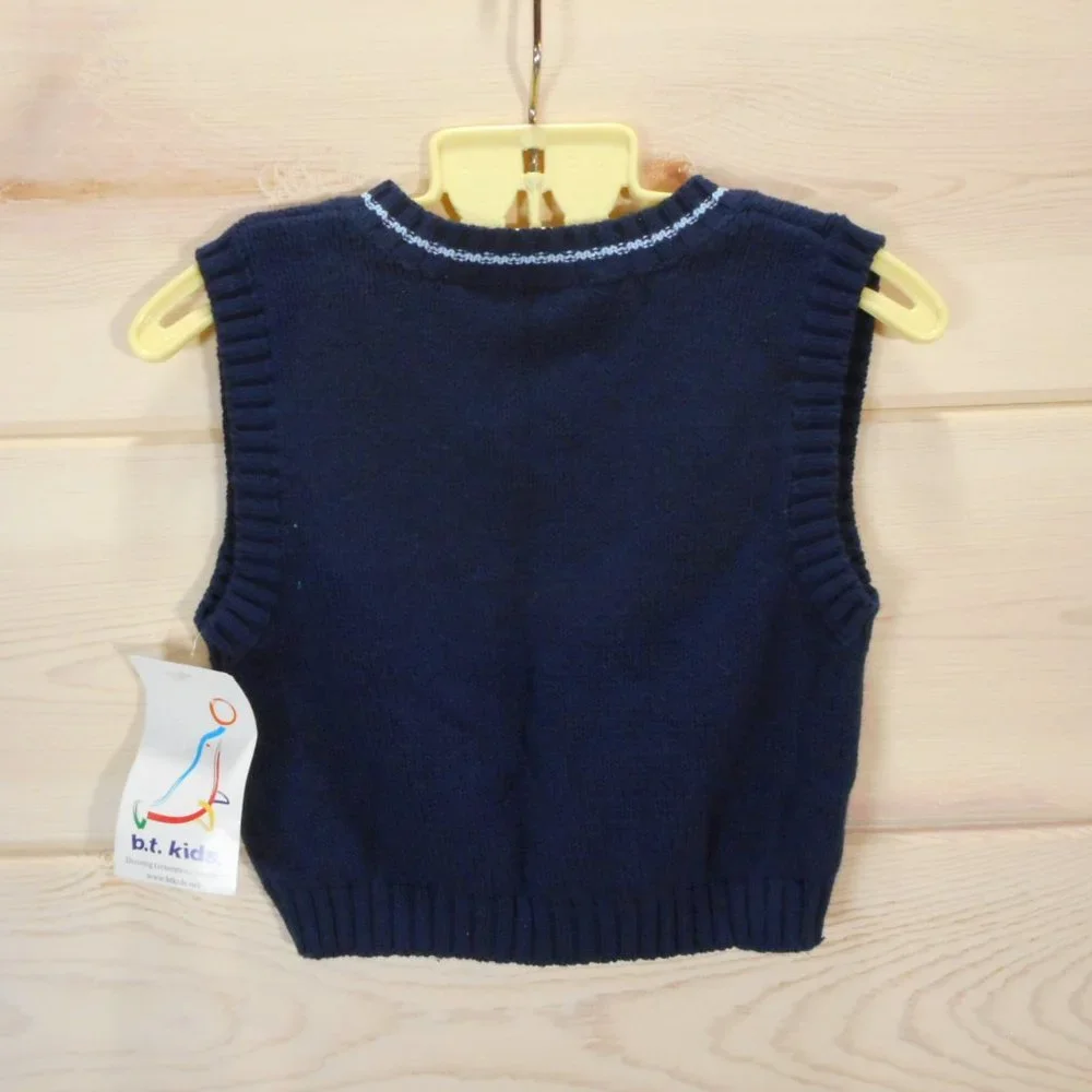 B.T. Kids Baby Boys Size 3-6 Mo Navy Blue Sweater Vest Sailboats Sailing NWT